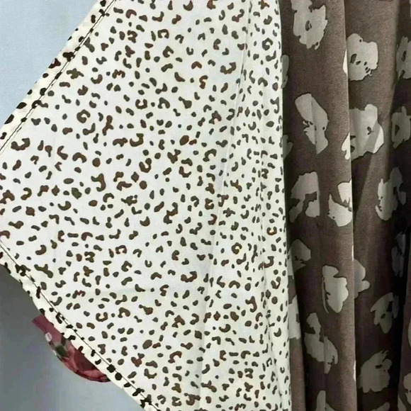 ODDY Kimono Long Bell Sleeve Open Front Peplum Cuff Multi Pattern Browns S - Picture 4 of 9